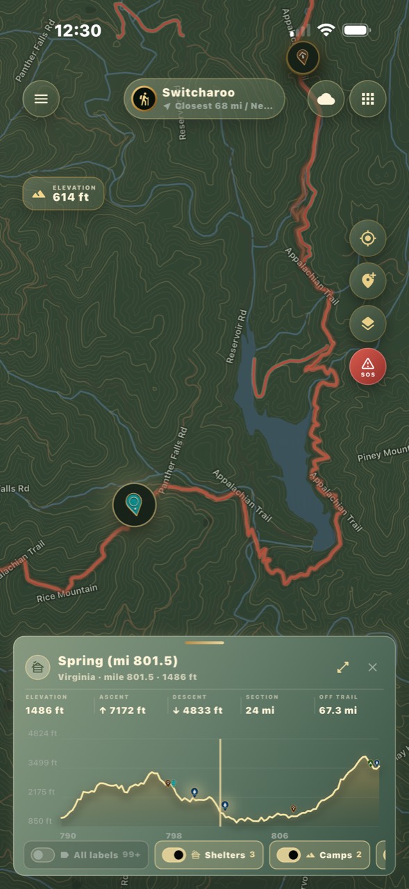 Elevation profile linked to the trail map